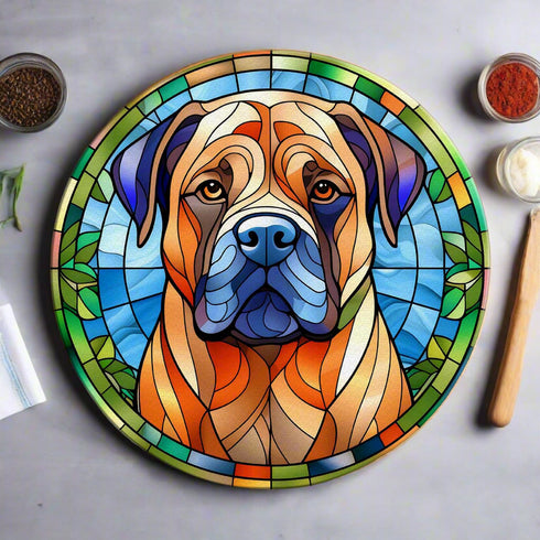 Bull Mastiff Circular Glass Suncatcher Worktop Saver